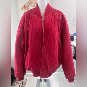 Vintage Authentic Red Suede Leather Bomber Coat, Size L